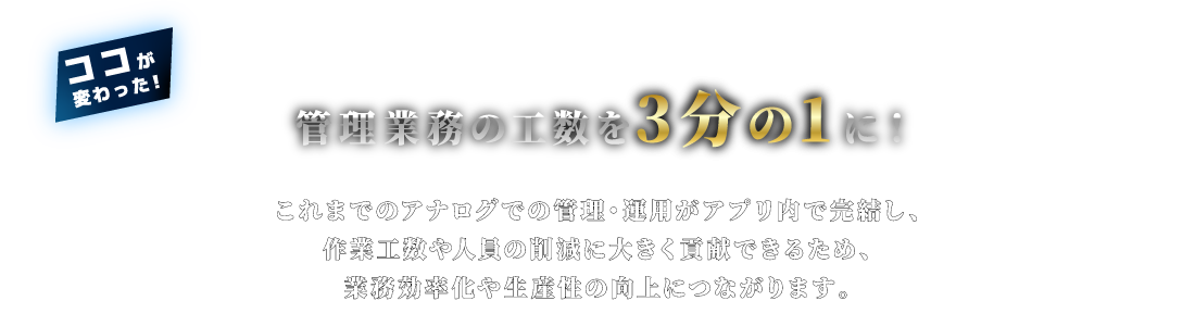 メリット1：管理業務の工程を3分の1に短縮